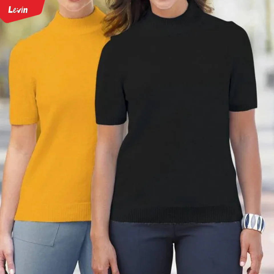 Women’s Mock Neck Half Sleeve Knitted Sweater - Image 4