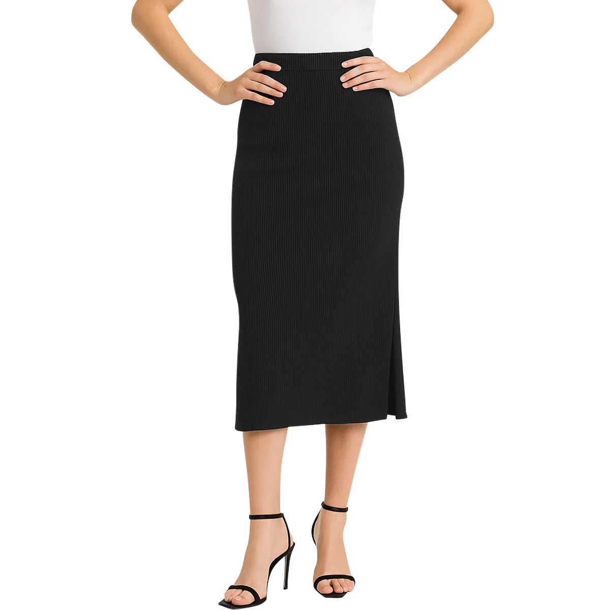 Womens Premium Ribbed Knit Midi Skirt