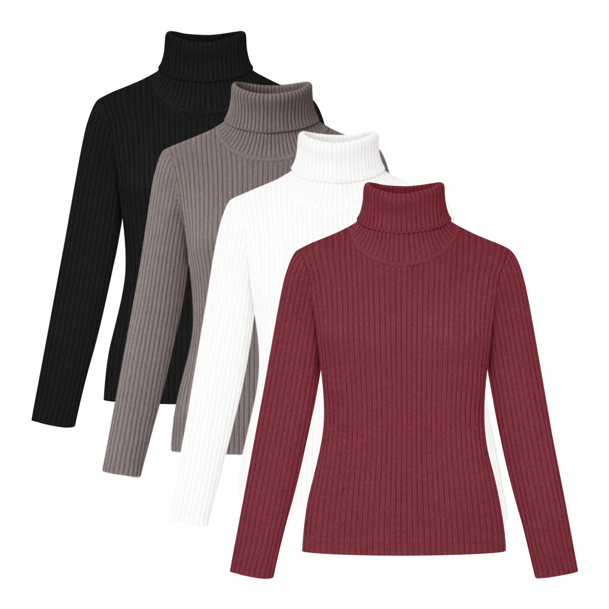 Womens Ribbed Knit Turtleneck Soft Stretch Sweater