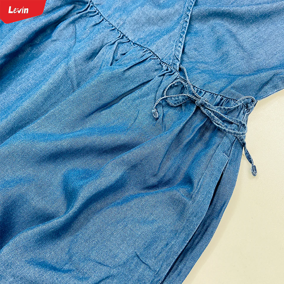 Womens Ruffle Sleeve Crossover Denim Tops - Image 10