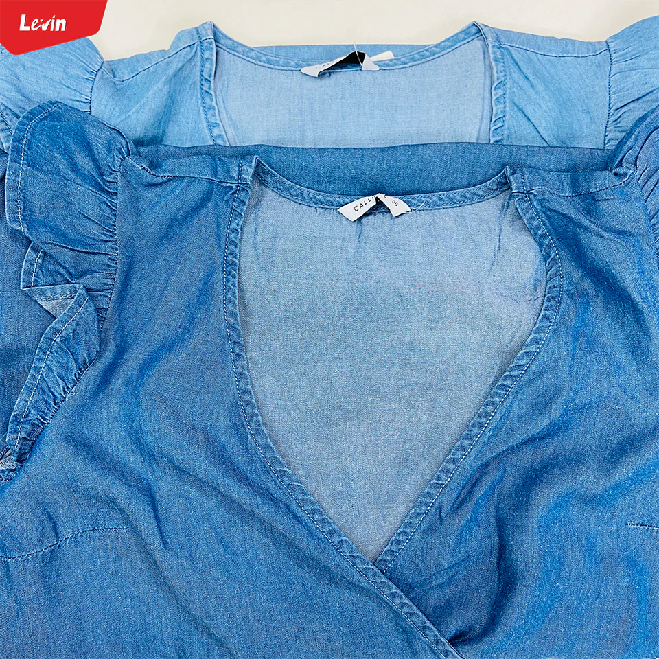 Womens Ruffle Sleeve Crossover Denim Tops - Image 11