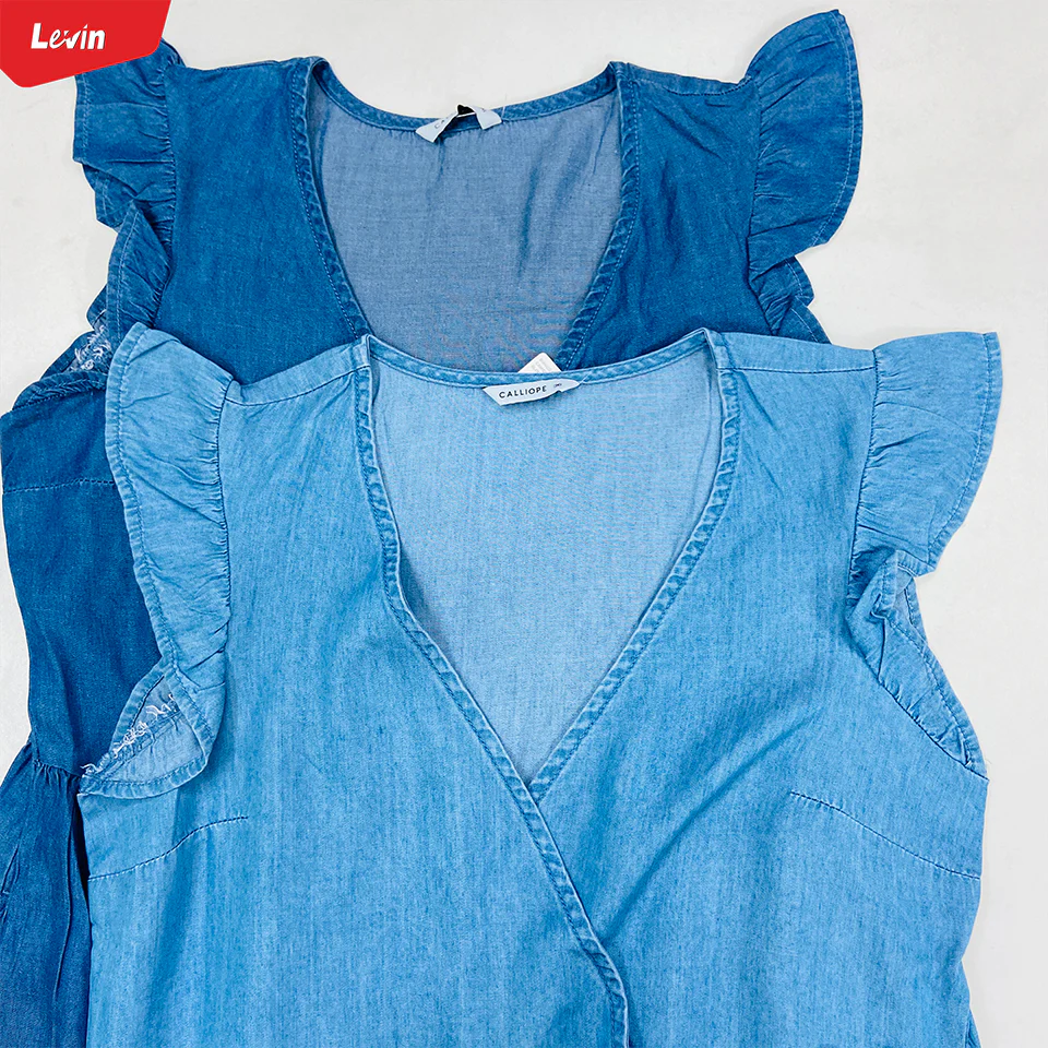 Womens Ruffle Sleeve Crossover Denim Tops - Image 12
