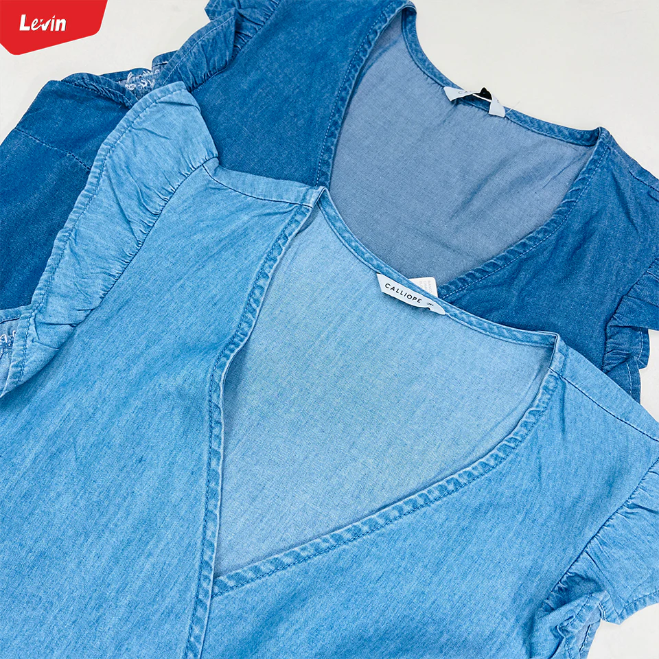 Womens Ruffle Sleeve Crossover Denim Tops - Image 13
