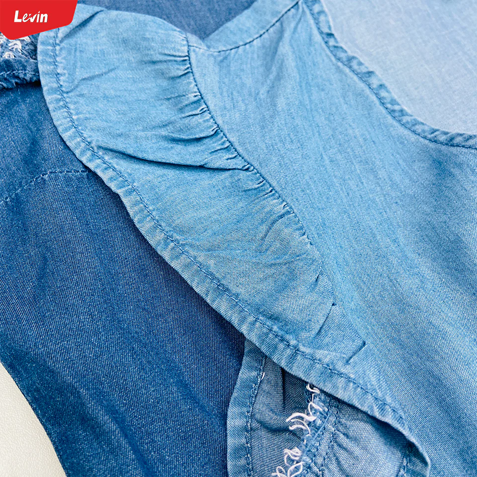 Womens Ruffle Sleeve Crossover Denim Tops - Image 14
