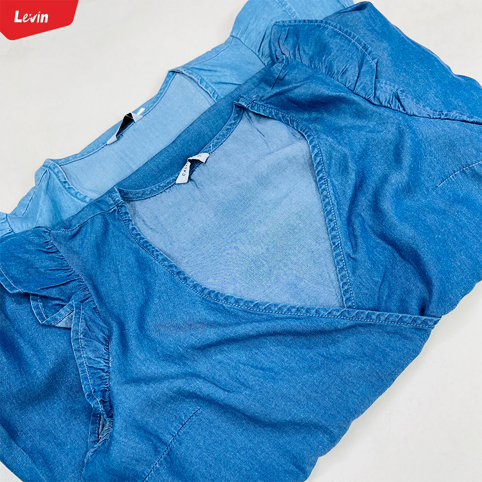 Womens Ruffle Sleeve Crossover Denim Tops - Image 15