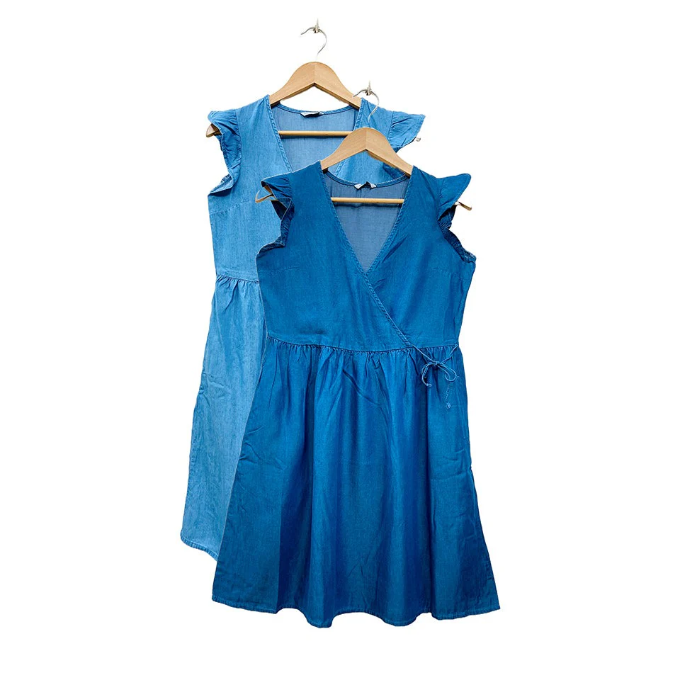 Womens Ruffle Sleeve Crossover Denim Tops - Image 4