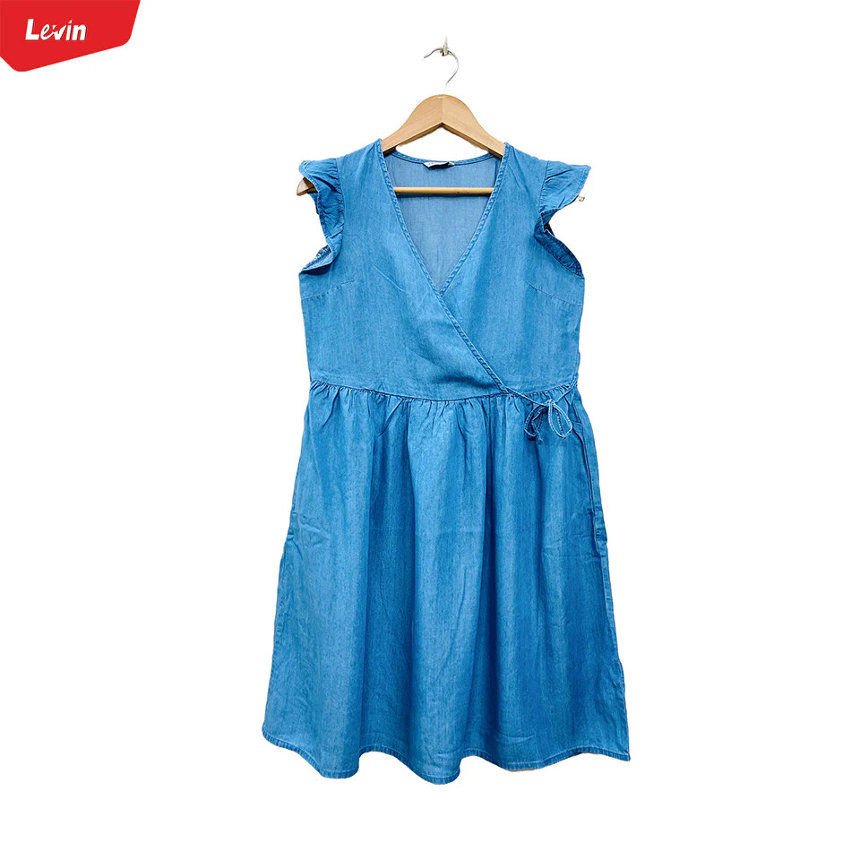 Womens Ruffle Sleeve Crossover Denim Tops - Image 5