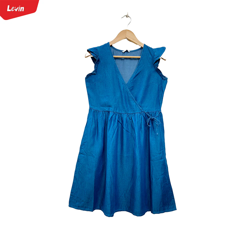 Womens Ruffle Sleeve Crossover Denim Tops - Image 6