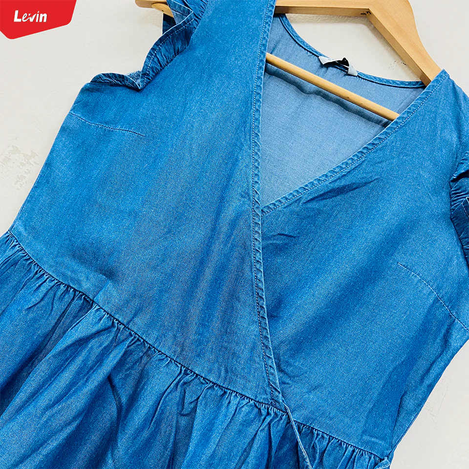 Womens Ruffle Sleeve Crossover Denim Tops - Image 7