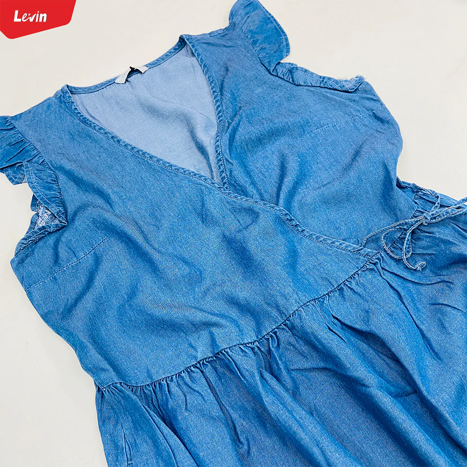 Womens Ruffle Sleeve Crossover Denim Tops - Image 9