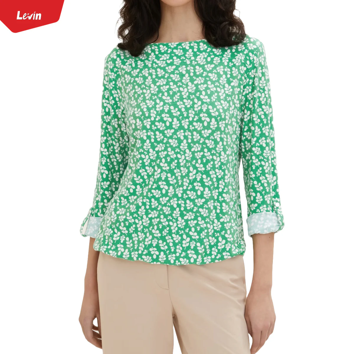 Womens Boat Neck Long Sleeve Printed Top - Image 19