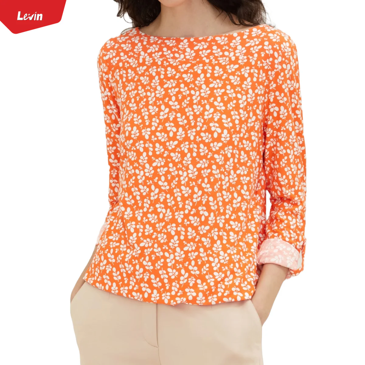 Womens Boat Neck Long Sleeve Printed Top - Image 22