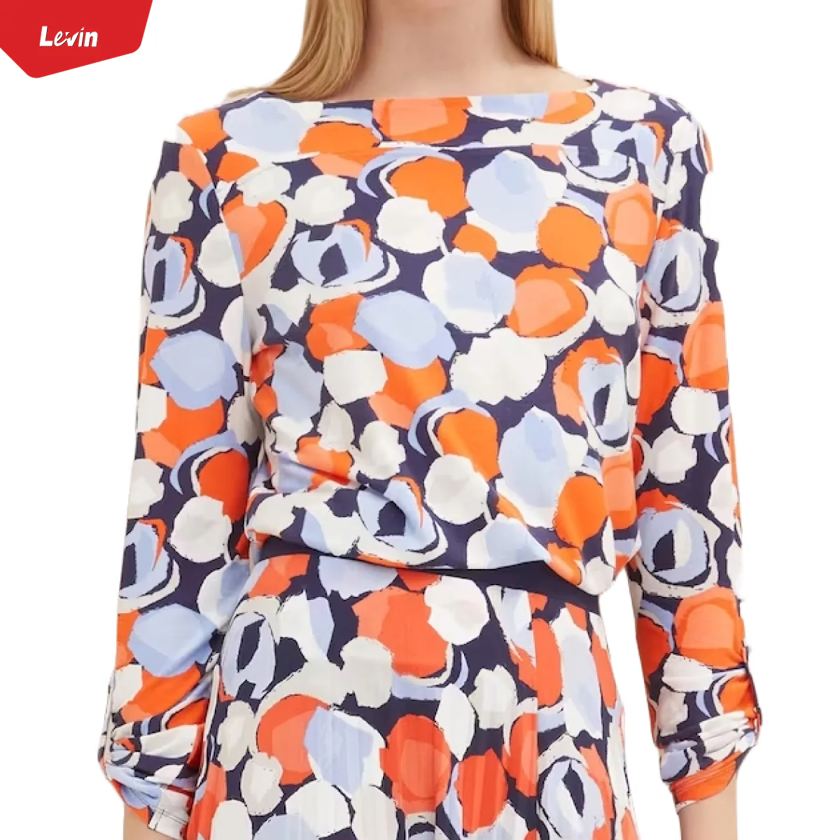 Womens Boat Neck Long Sleeve Printed Top - Image 23