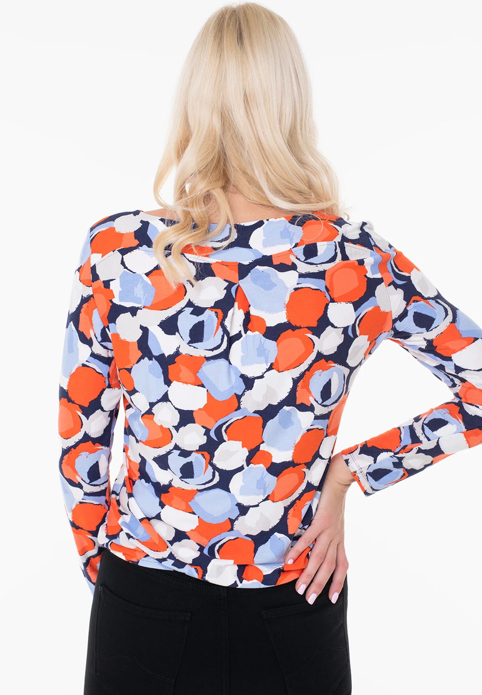 Womens Boat Neck Long Sleeve Printed Top - Image 3