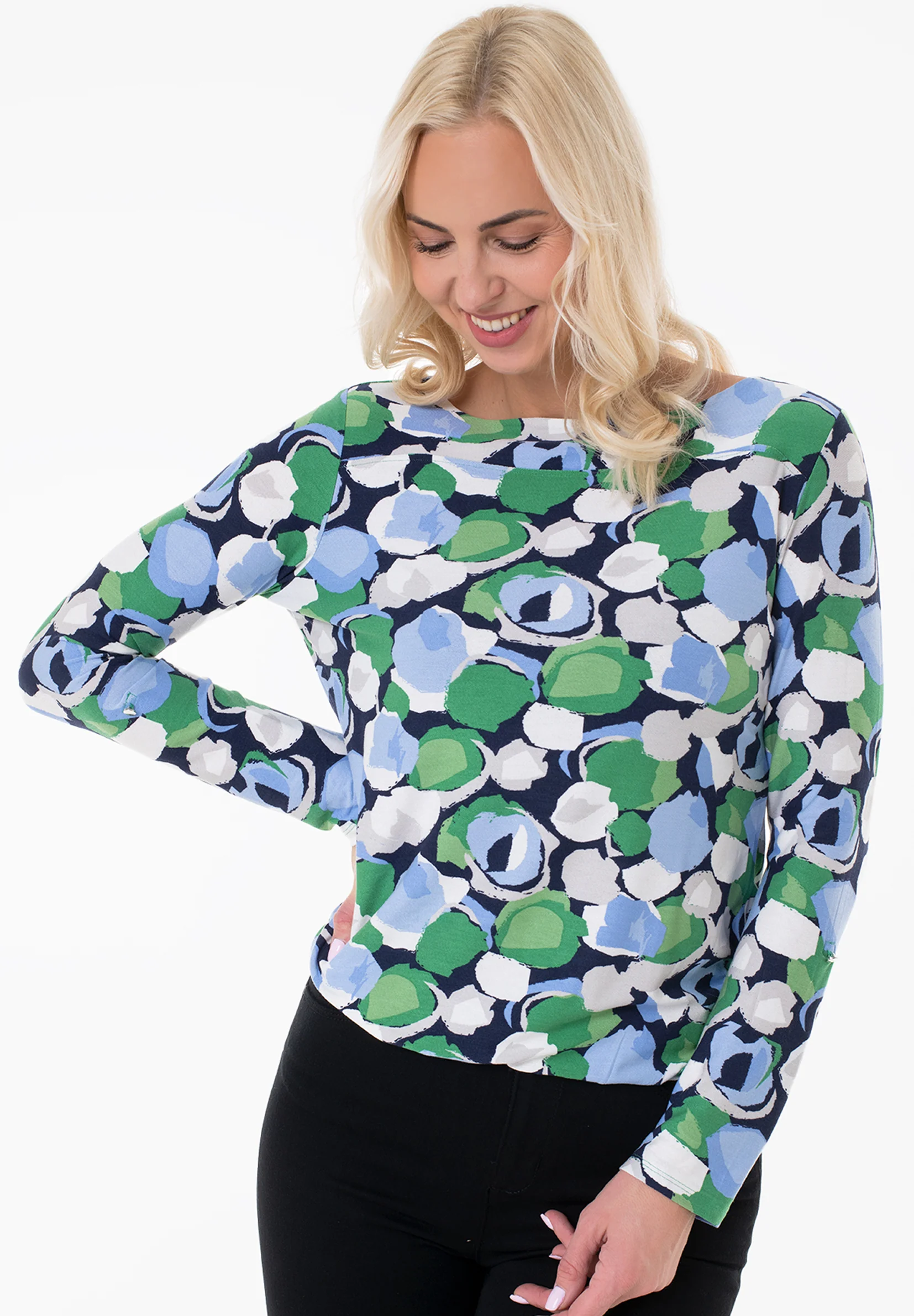 Womens Boat Neck Long Sleeve Printed Top - Image 4