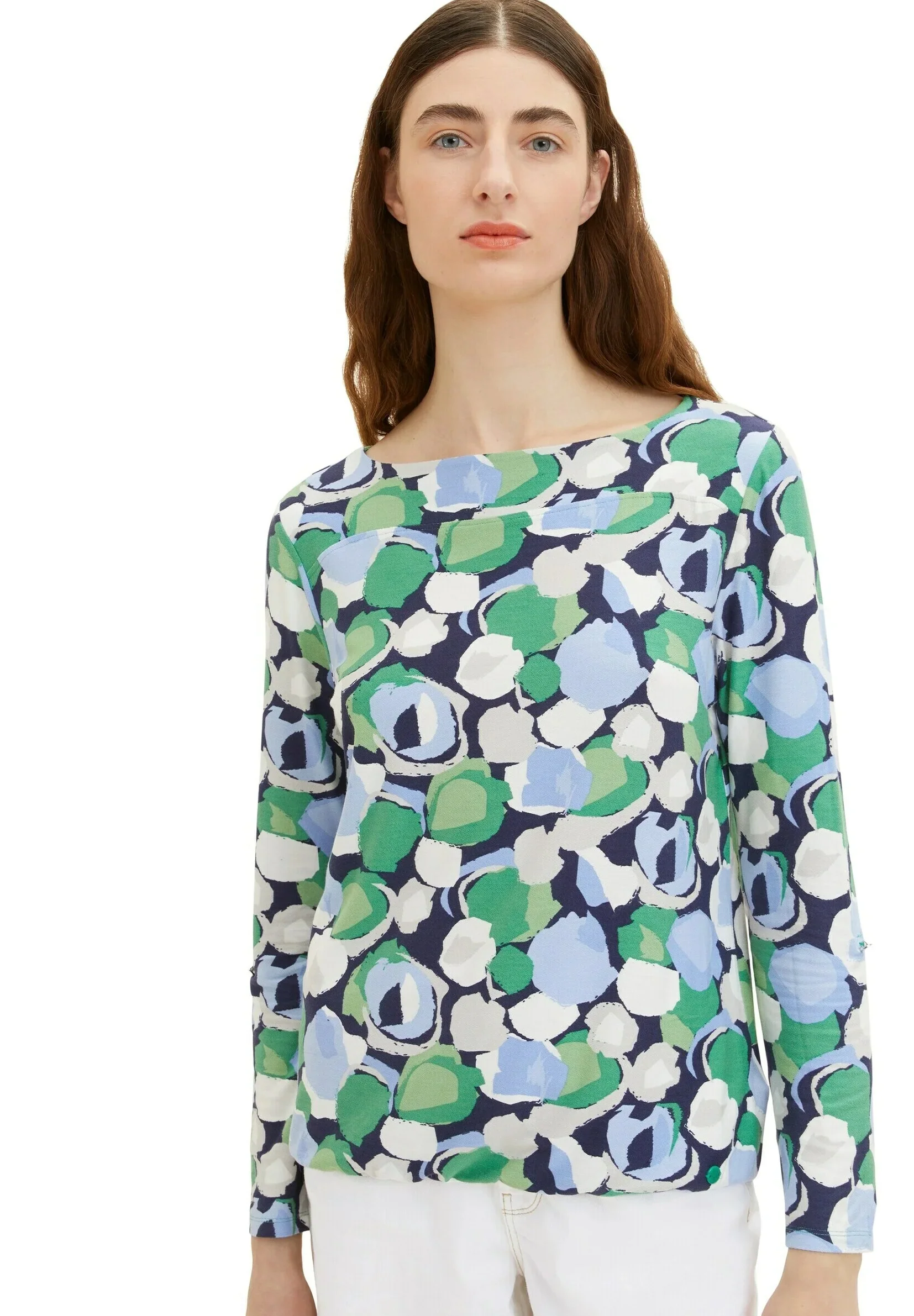 Womens Boat Neck Long Sleeve Printed Top - Image 5