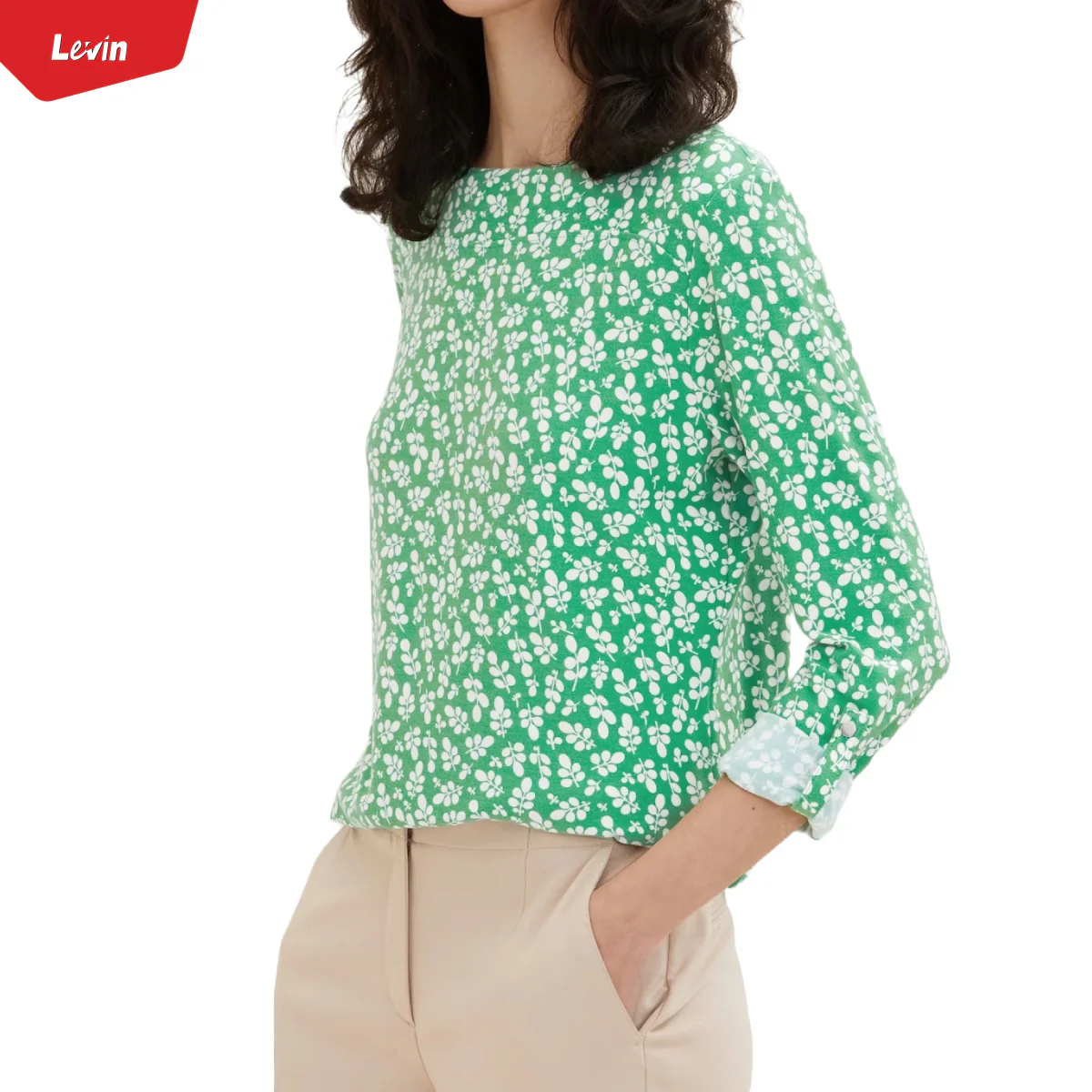 Womens Boat Neck Long Sleeve Printed Top - Image 7