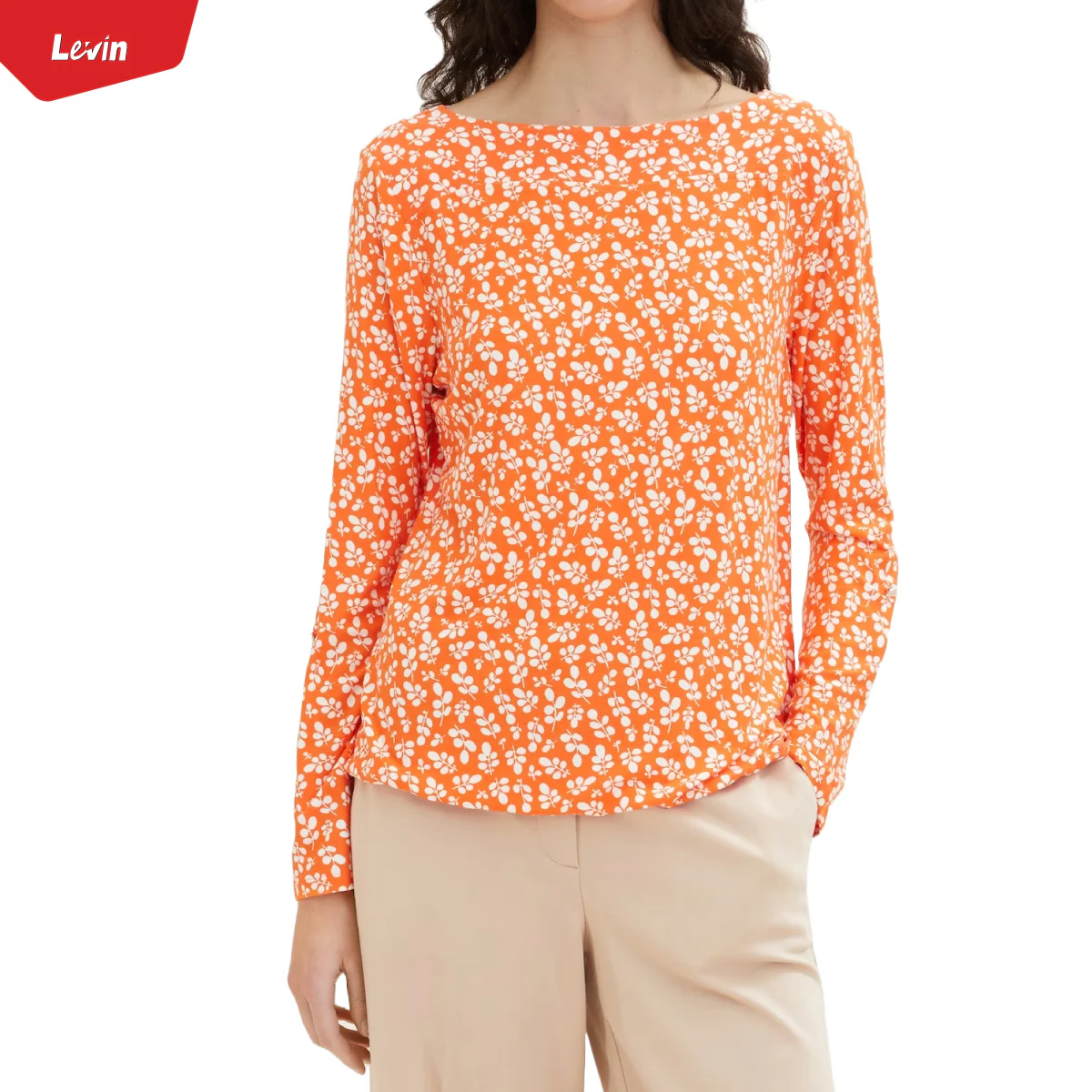 Womens Boat Neck Long Sleeve Printed Top - Image 8