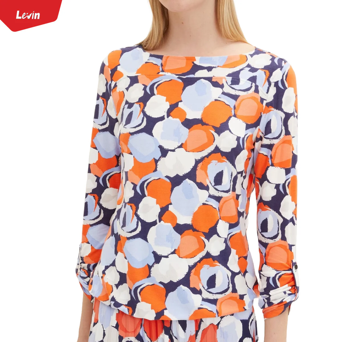 Womens Boat Neck Long Sleeve Printed Top - Image 9