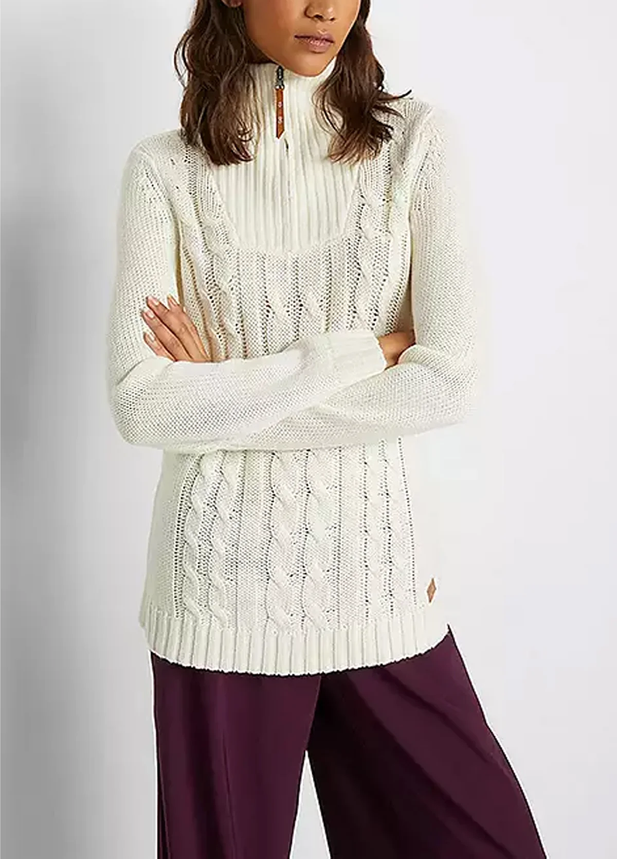 Womens Cable Knit Quarter Zip Pullover Sweater - Image 11