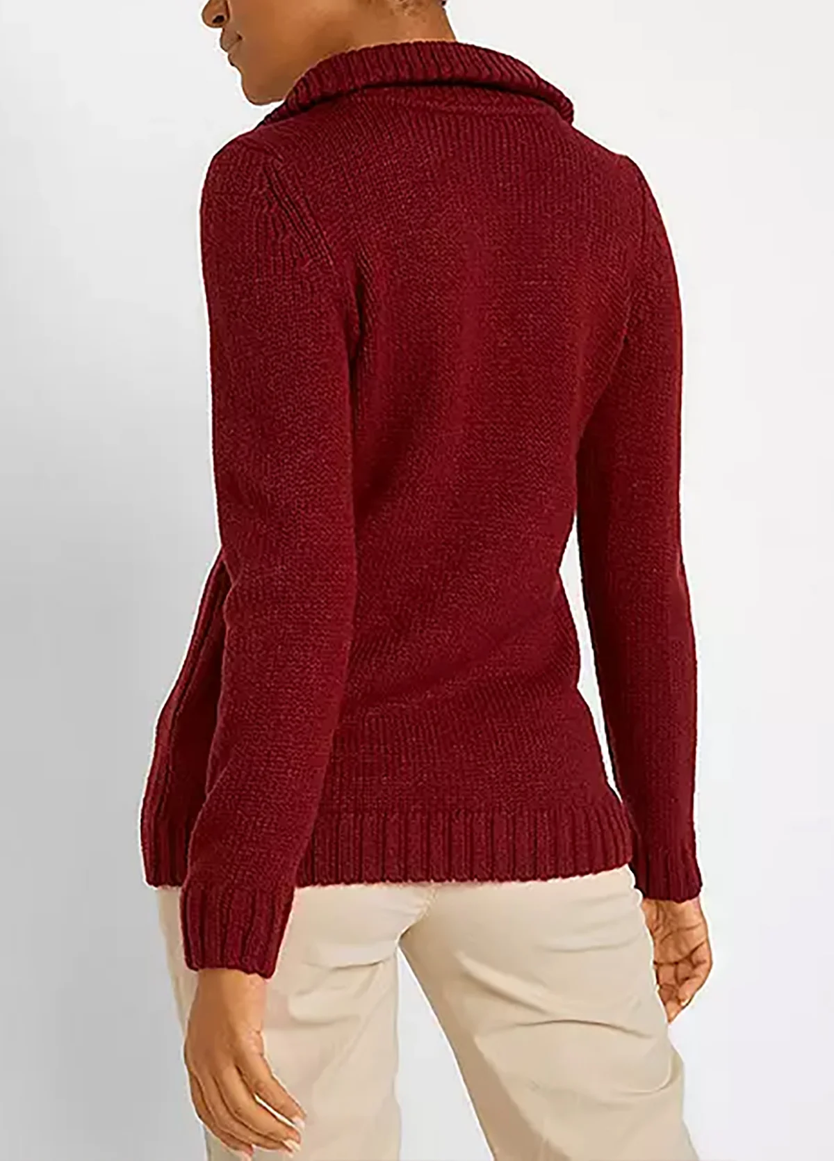 Womens Cable Knit Quarter Zip Pullover Sweater - Image 3