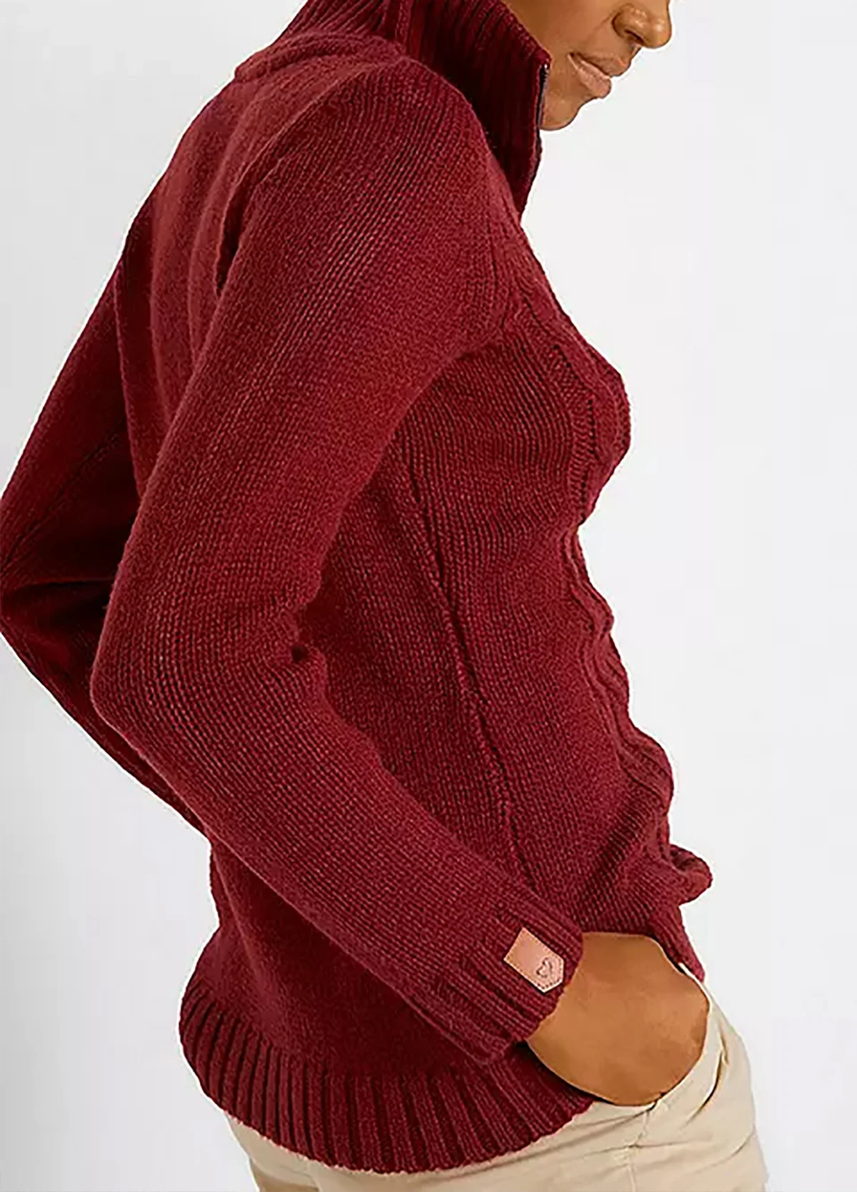 Womens Cable Knit Quarter Zip Pullover Sweater - Image 6