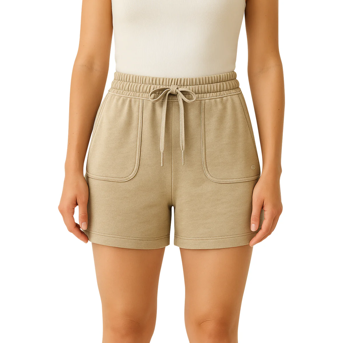 Womens Casual Drawstring Waistbelt Cotton Terry Shorts - Image 3