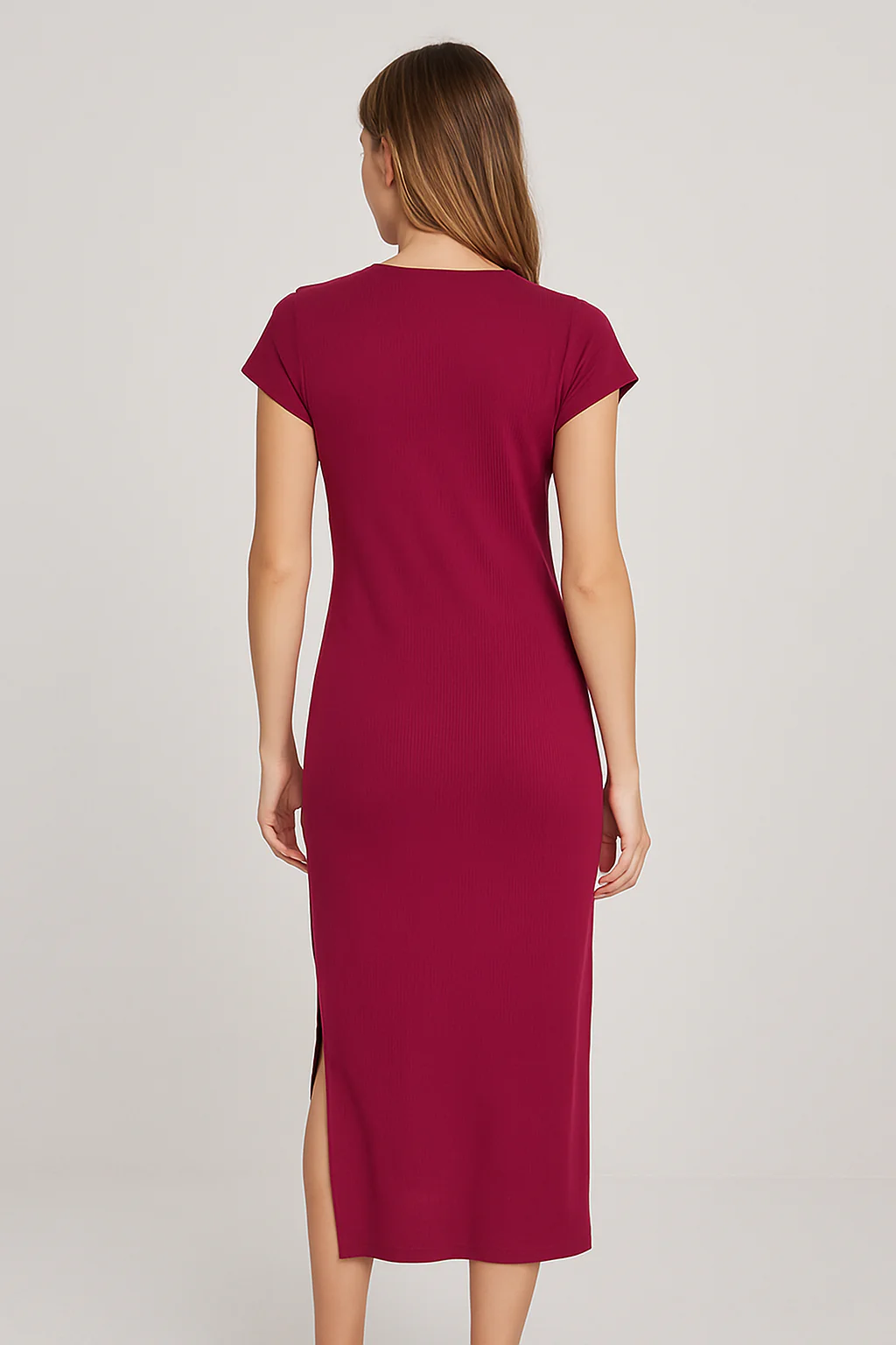 Womens Casual Side Slit Ribbed Midi Dress - Image 6
