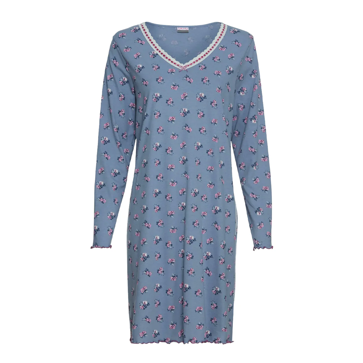 Womens Classic Pure Cotton Printed V-Neck Nightgown - Image 5