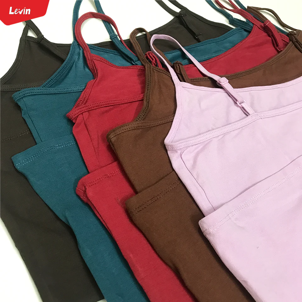 Women's Cotton Scoop Neck Adjustable Spaghetti Strap Color Full Cami Tank Tops - Image 11