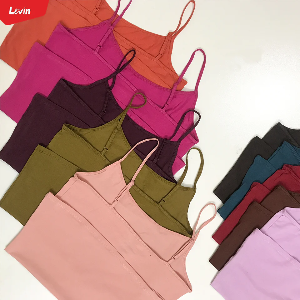 Women's Cotton Scoop Neck Adjustable Spaghetti Strap Color Full Cami Tank Tops - Image 8