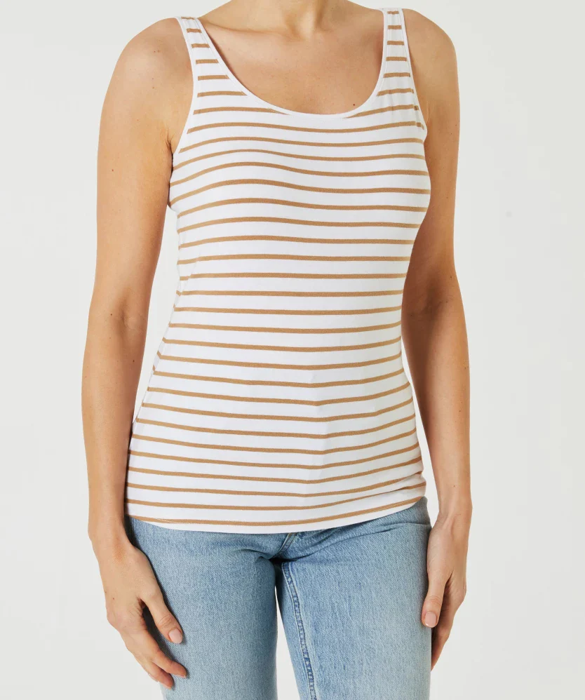 Womens Cotton Stretch Round Neck Striped Tank Top - Image 15