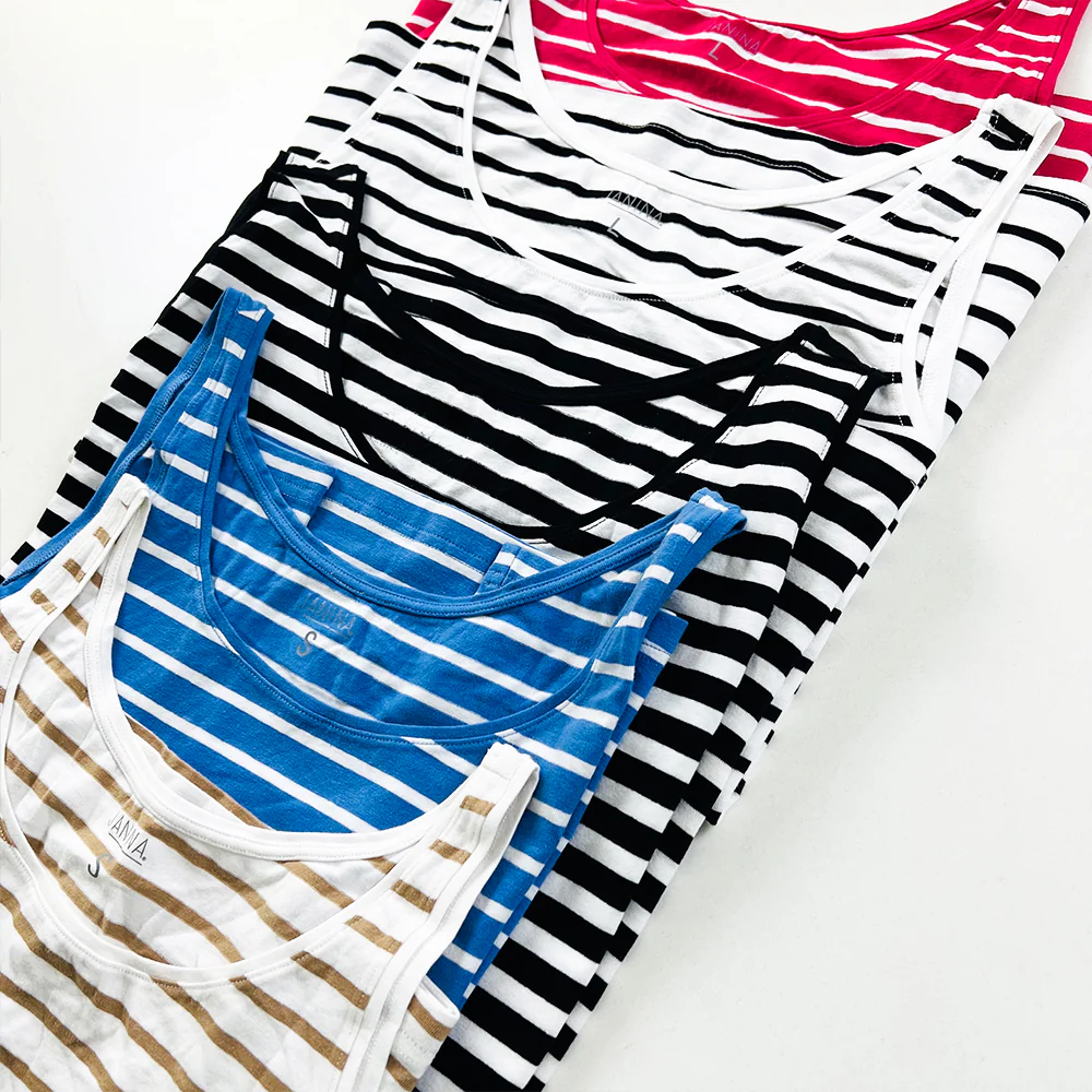 Womens Cotton Stretch Round Neck Striped Tank Top - Image 20