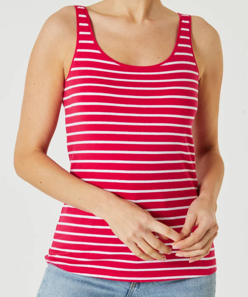 Womens Cotton Stretch Round Neck Striped Tank Top - Image 5