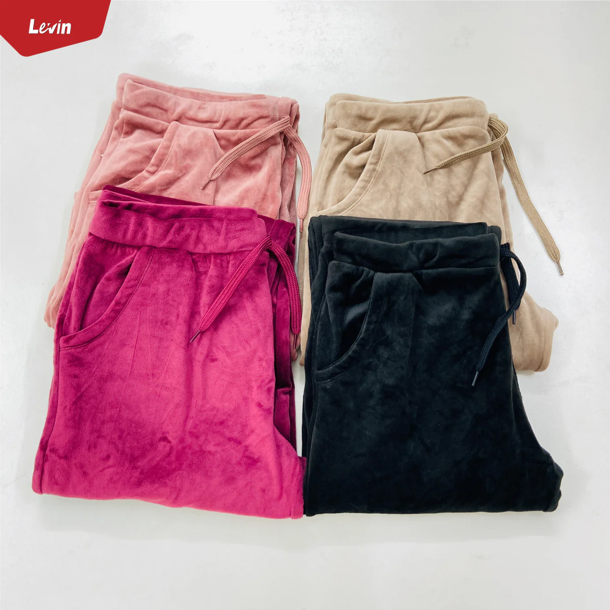 Women's Drawstring Waist Solid Velvet Trouser - Image 14