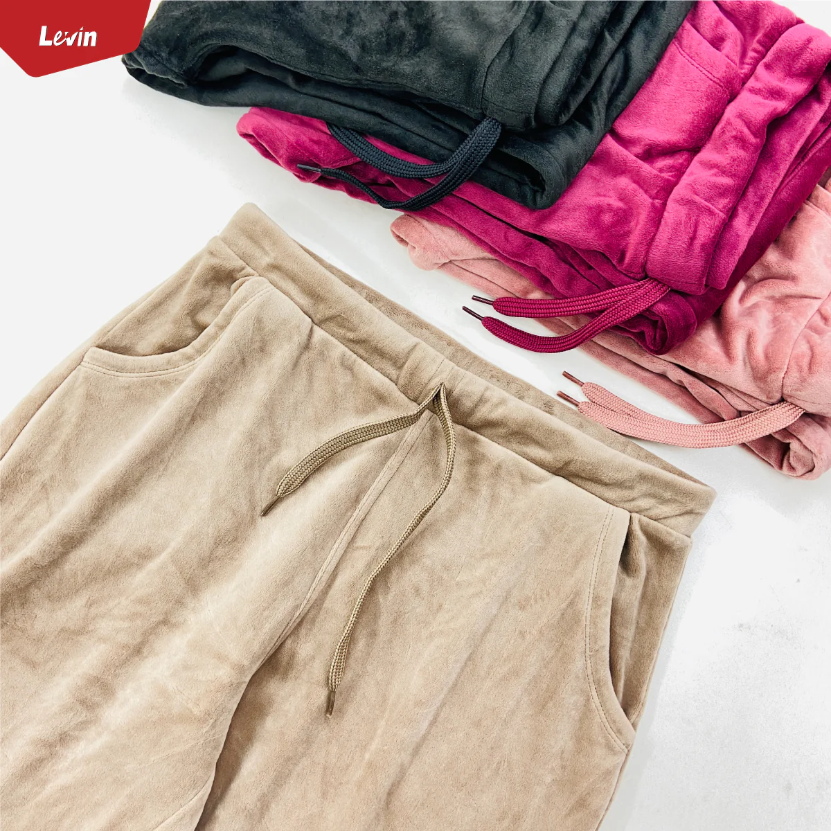 Women's Drawstring Waist Solid Velvet Trouser - Image 17