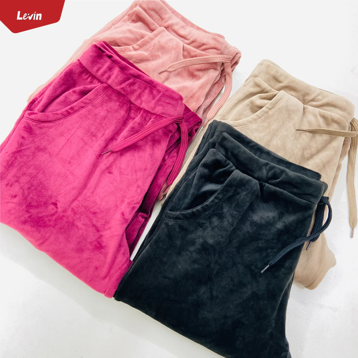 Women's Drawstring Waist Solid Velvet Trouser - Image 3