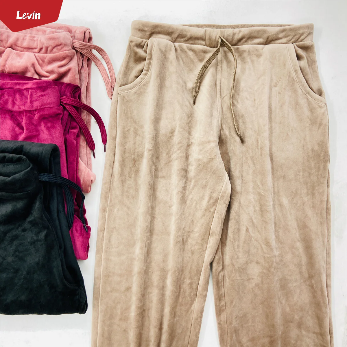 Women's Drawstring Waist Solid Velvet Trouser - Image 5