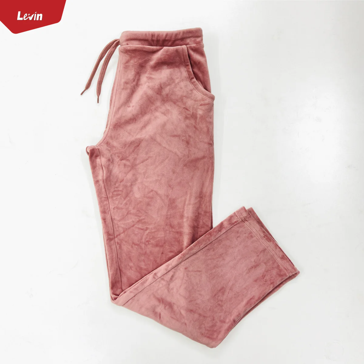 Women's Drawstring Waist Solid Velvet Trouser - Image 9