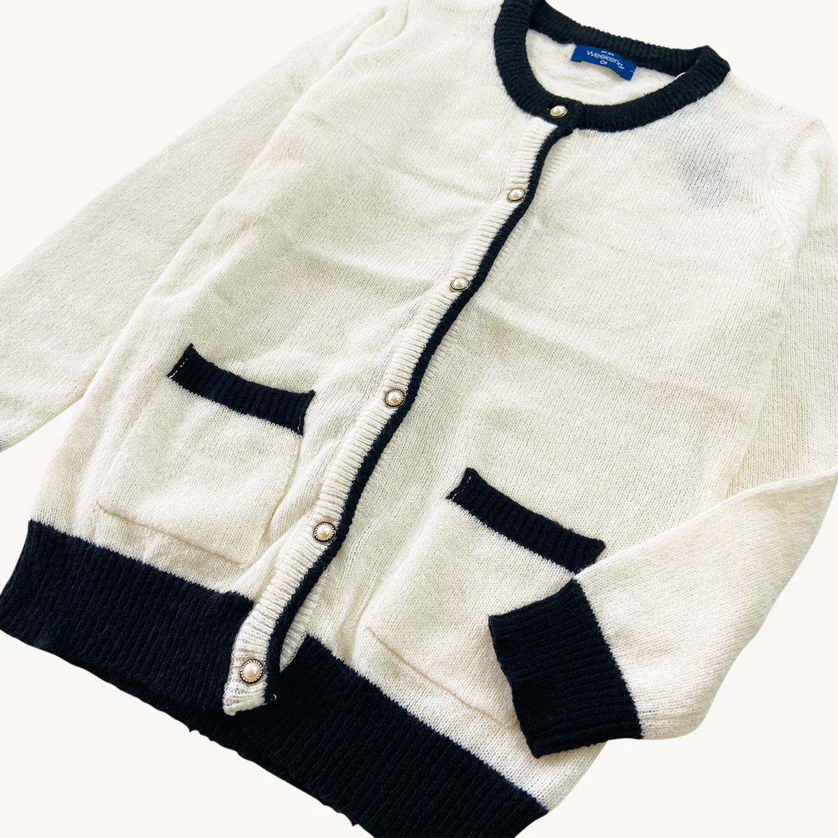Womens Wool Blend Pearl Button Knit Cardigan Sweater - Image 2