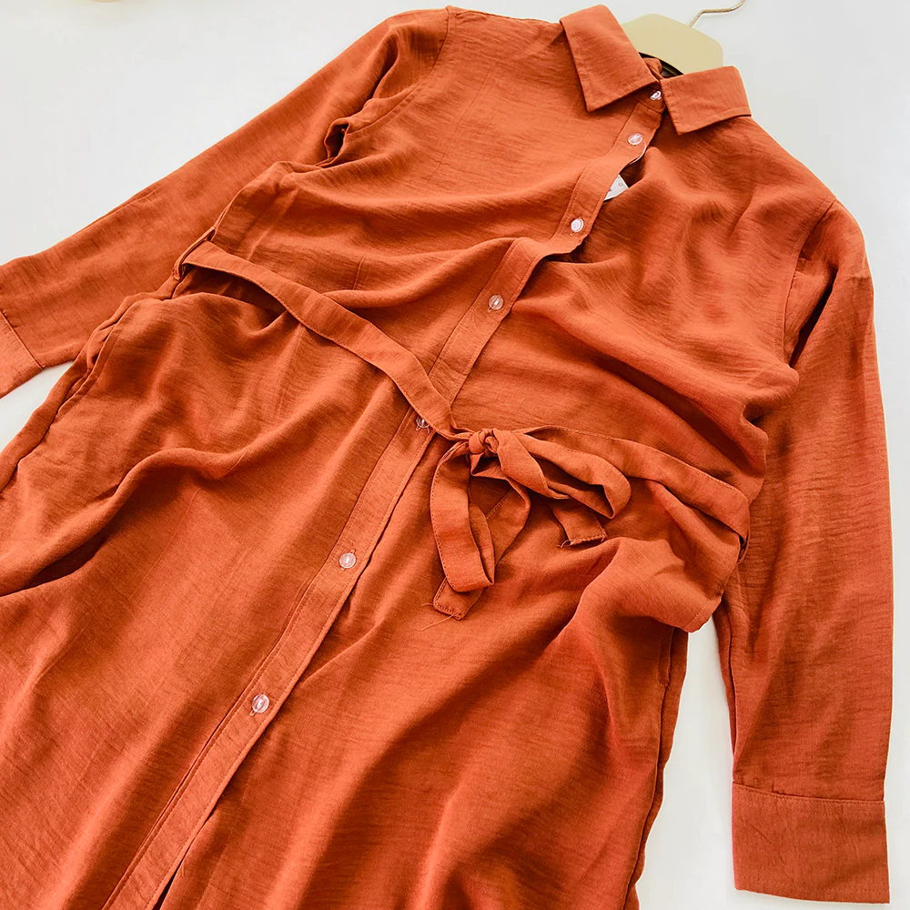 Womens Full Sleeve Solid Midi Length Shirt Dress - Image 2