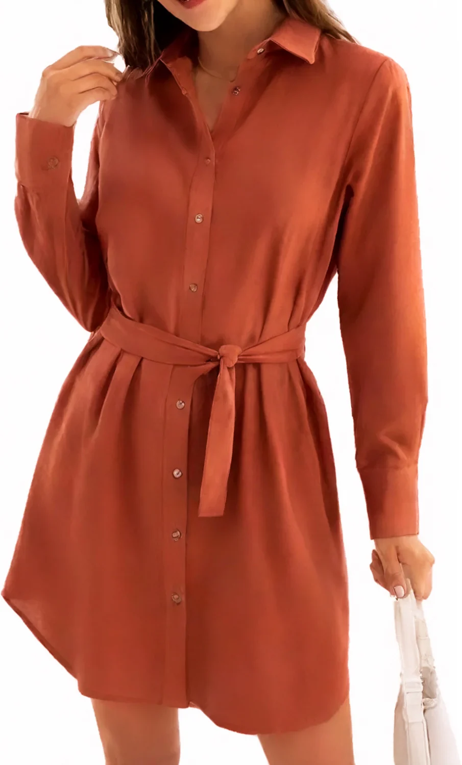 Womens Full Sleeve Solid Midi Length Shirt Dress - Image 3