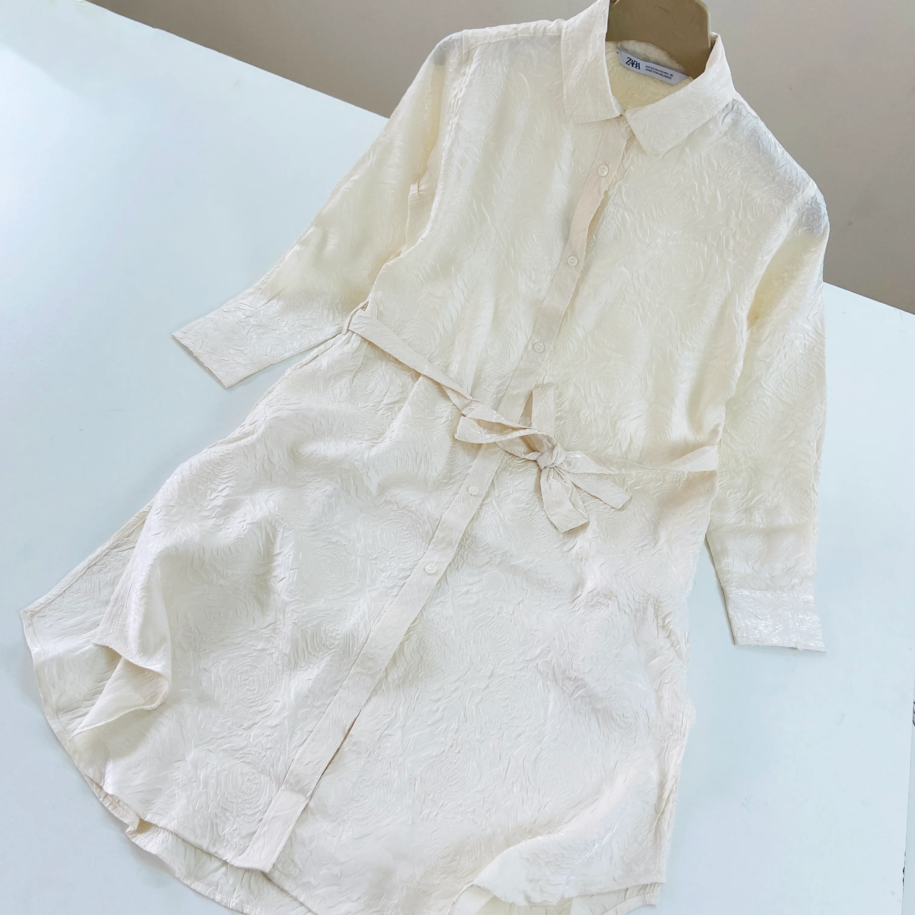 Womens Full Sleeve Textured Midi Length Shirt Dress - Image 2