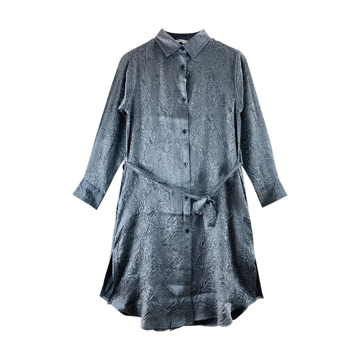 Womens Full Sleeve Textured Midi Length Shirt Dress - Image 9