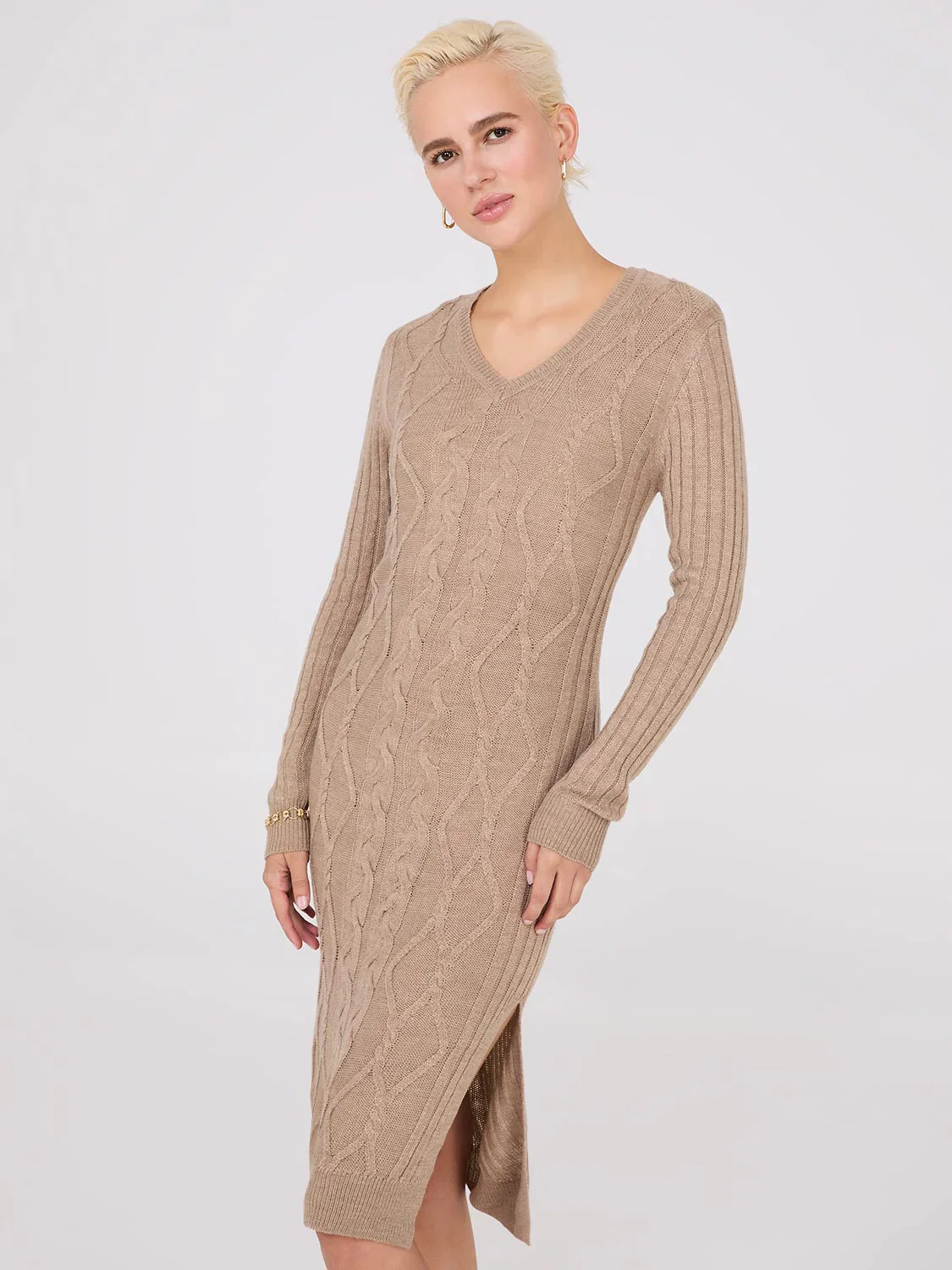 Womens Knee Length Knit Sweater Dress - Image 5