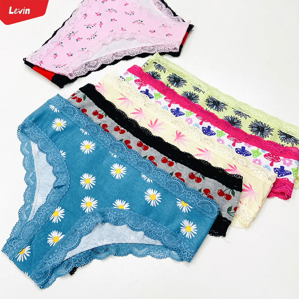 Womens Lace Trim Mid Rise Cotton Panty - Image 12