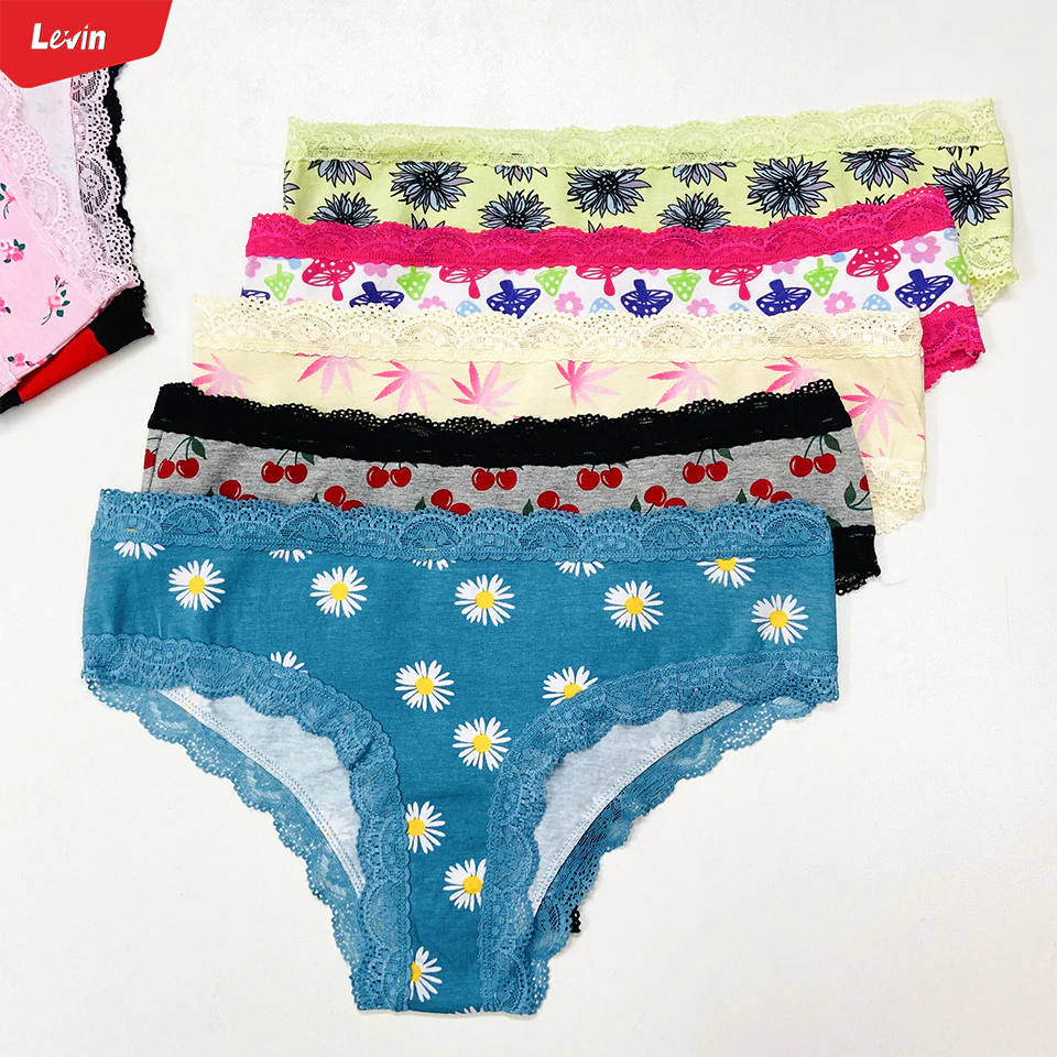 Womens Lace Trim Mid Rise Cotton Panty - Image 13