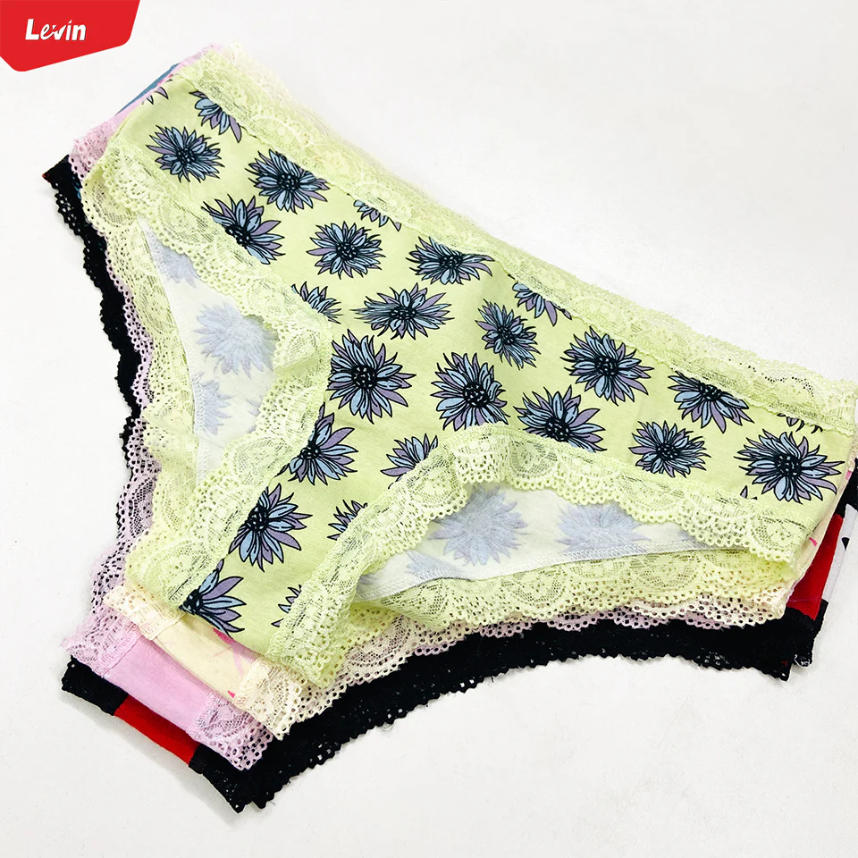 Womens Lace Trim Mid Rise Cotton Panty - Image 14
