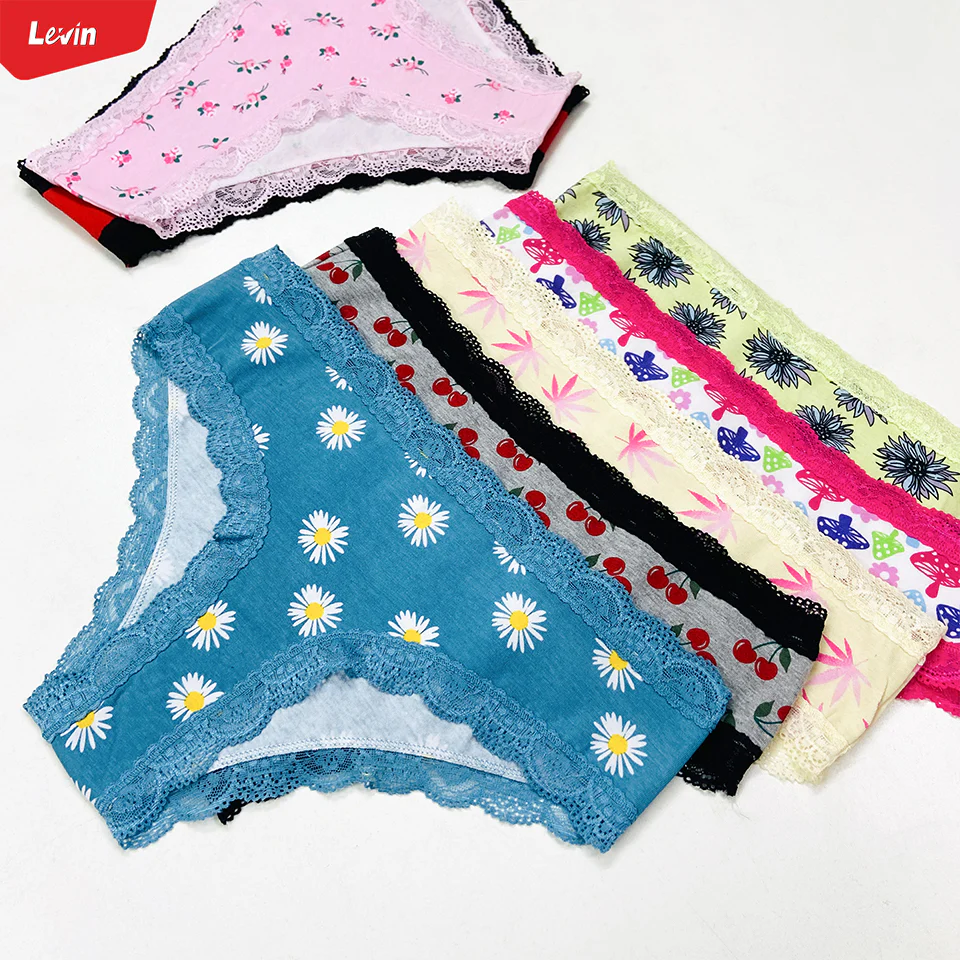 Womens Lace Trim Mid Rise Cotton Panty - Image 3