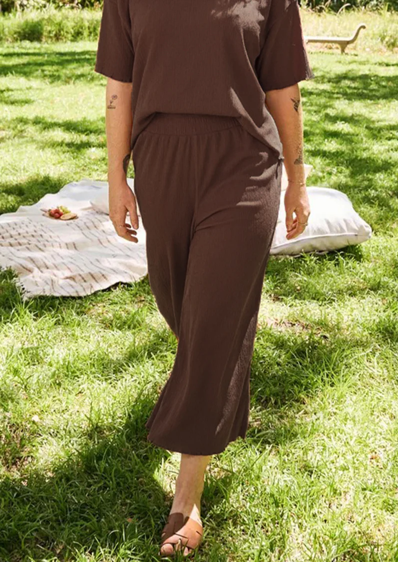 Womens Lightweight Crinkle Culotte 3/4 Pajama - Image 4